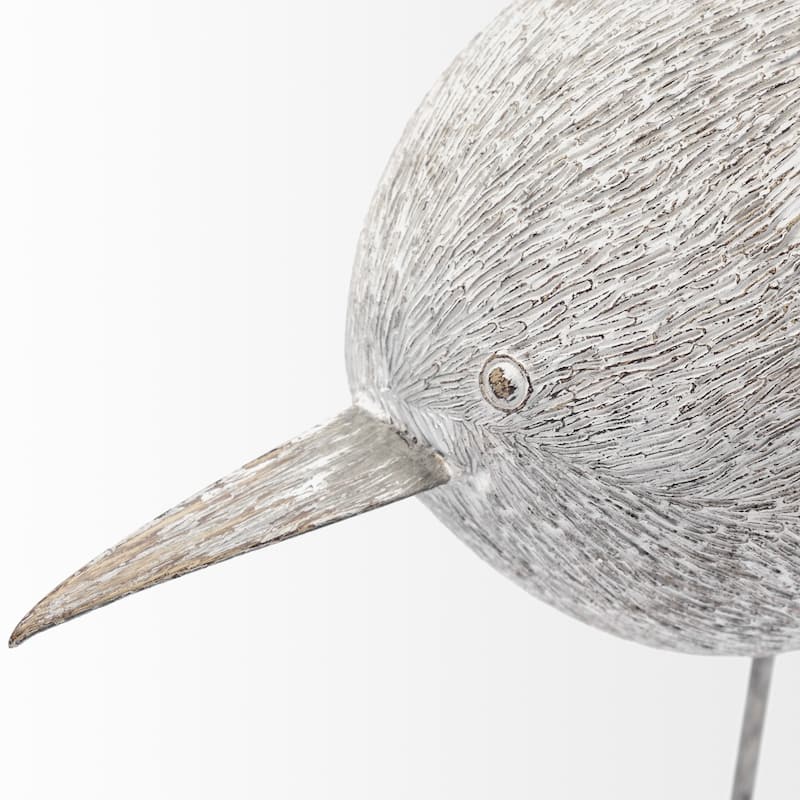 HomeRoots 7" Off White Resin And Metal Snipe Bird Tabletop Sculpture - 6" W x 6" D x 7" H