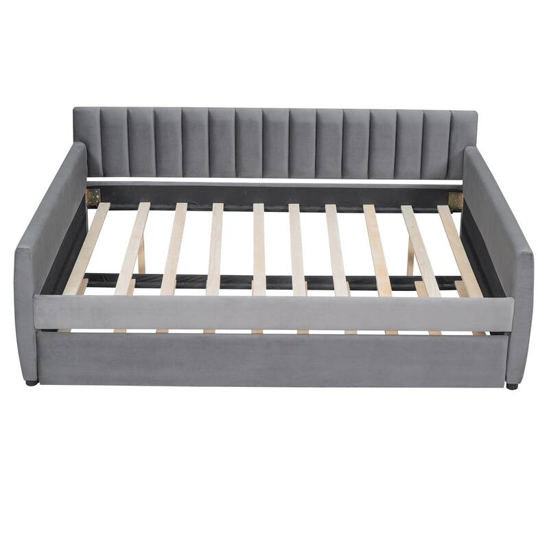 Merax Upholstered daybed with Drawers/Trundle, Wood Slat Support