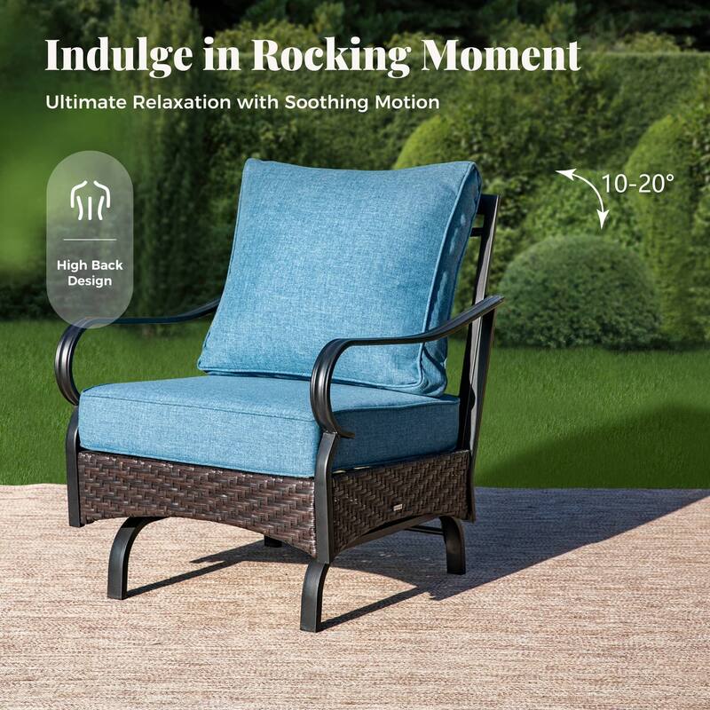 MAISON ARTS Patio Furniture Set with 56" Fire Pit Table, Deep Seating Sofa & Swivel, Rocking, and Fixed Chairs (5 Seats, Beige)