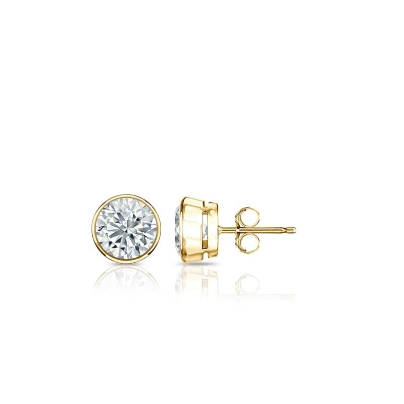 Auriya 14k Gold Lab Grown Round Diamond Stud Earrings 0.50 to 5.00 ct. tw. Bezel Push-Back (F-G VS) - Yellow - 0.75 ct. tw.