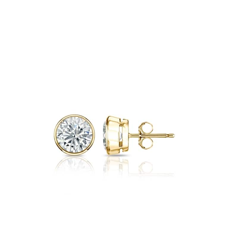 Auriya Natural Round Bezel Diamond Stud Earrings 1.00 to 3.00 ct. tw. Push-Back (F-G VS) - 1.25ct. tw. - Gold - Yellow