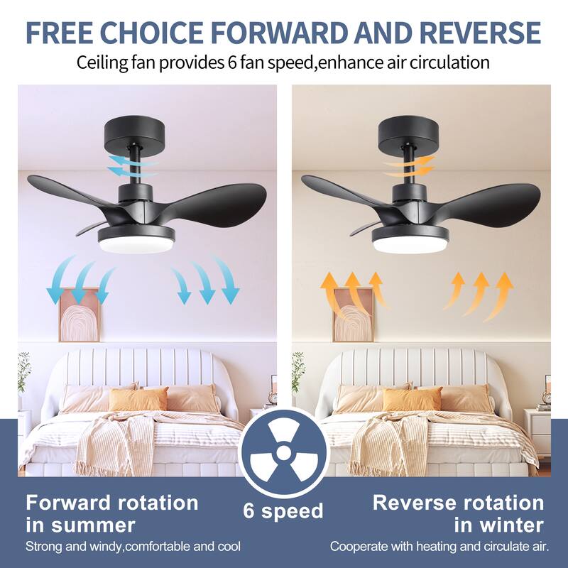 24 Inch Low Profile Ceiling Fan with Lights and Remote/APP Control, Small Reversible Ceiling Fan Light, 6 Speeds Quiet DC Motor