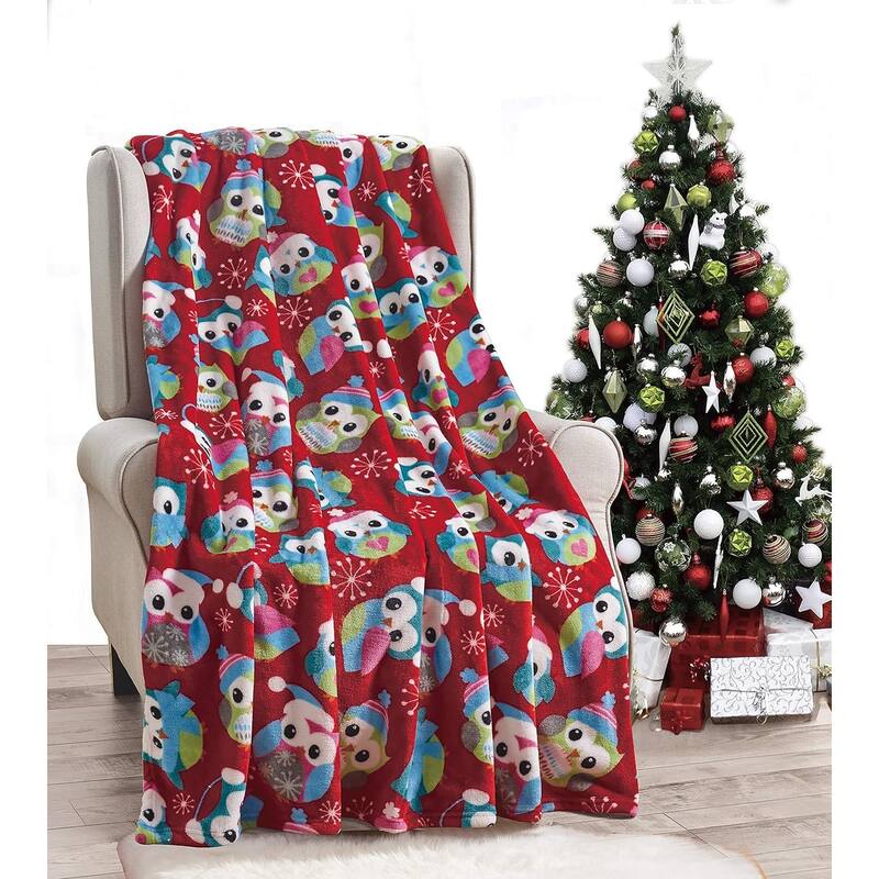 Velvet Touch Holiday Throw Fleece Blanket (50 x 60) - Hooty Hoot Owl