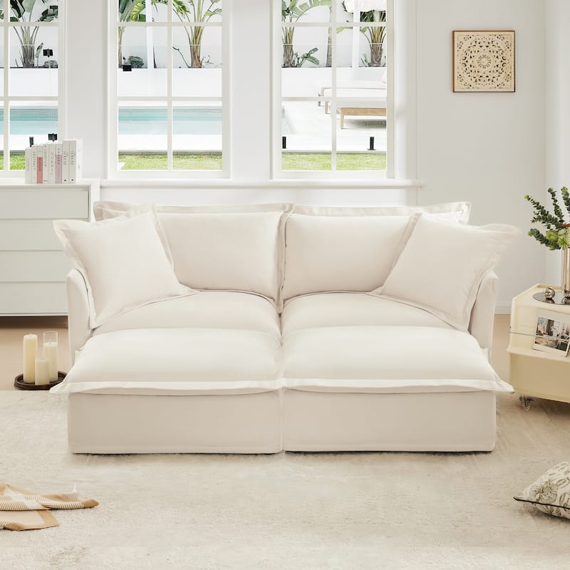 83.4" Chenille 2-Seater Sectional Sofa with Ottomans