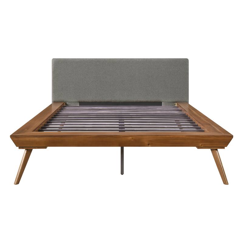 Queen Platform Bed with Upholstered Headboard, Chestnut Finish, and Foam Cushion