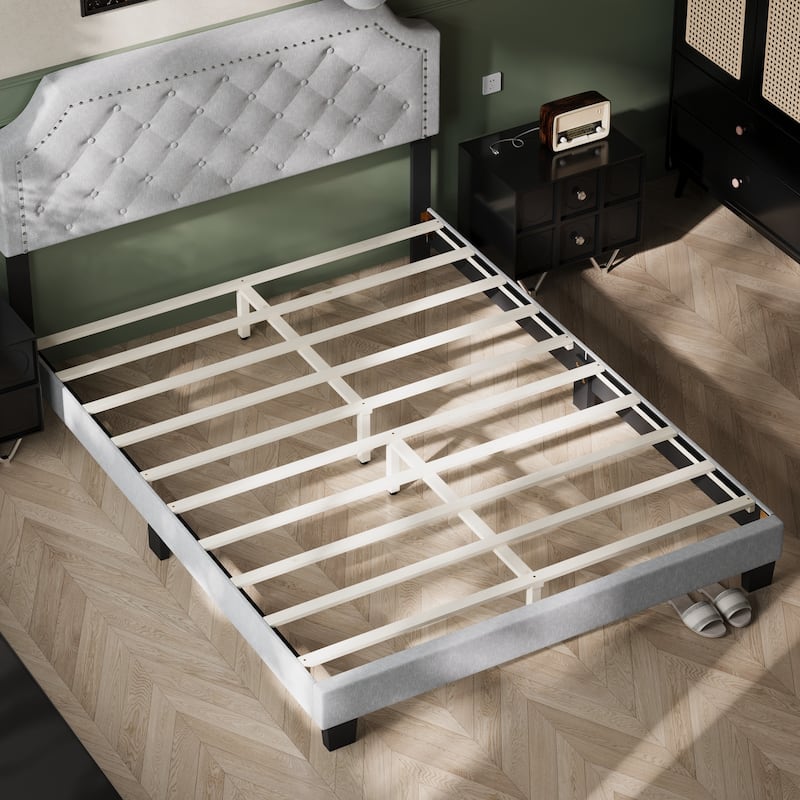 Queen Size Bed Frame with Upholstered Headboard Mattress Foundation