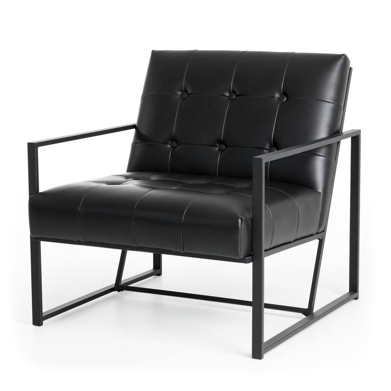 Glitzhome Modern PU Leather Tufted Accent Chair with Ottoman Set
