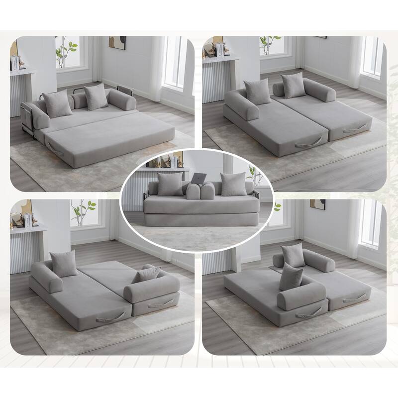 HOMEFUN Corduroy Upholstered Modern Comfort Foldable Compressible Sofa Bed with Sturdy Metal Frame - Light Grey