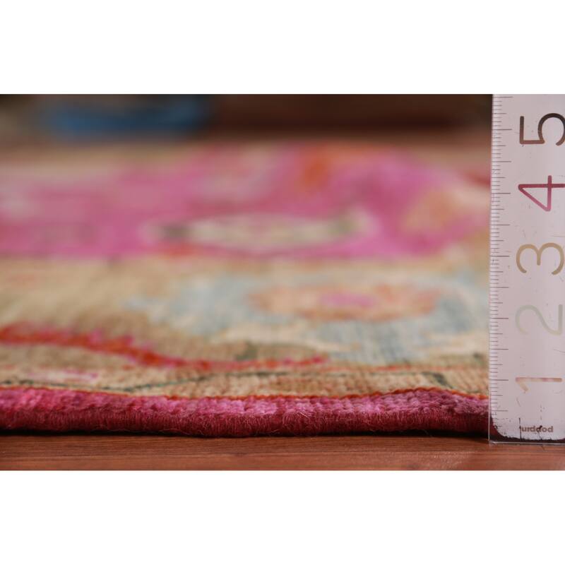 Hand Knotted Oriental 100% Wool Carpet Transitional All-Over Pink Oushak Area Rug - 9' 9'' X 8' 0''