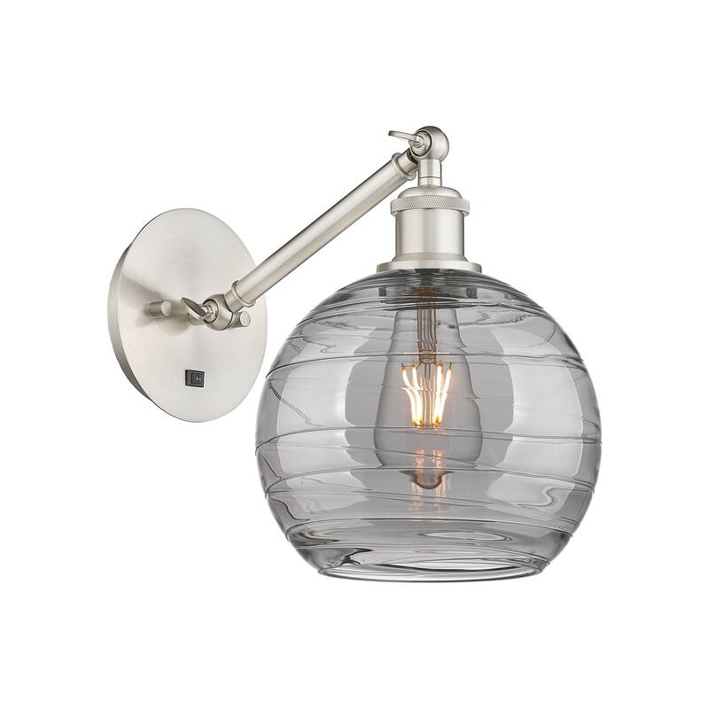 Innovations Lighting 317-1W 10 8 Athens Deco Swirl Sconce Athens Deco - Brushed Satin Nickel / Light Smoke Deco Swirl