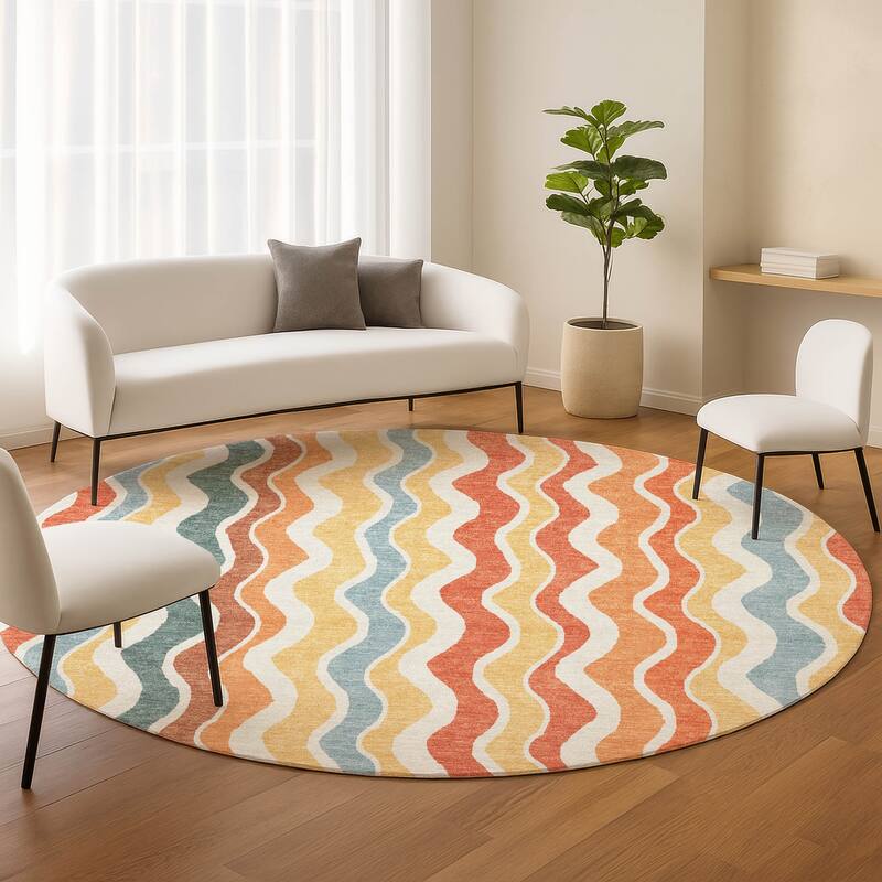 Machine Washable Indoor/ Outdoor Funky Stripe Chantille Rug