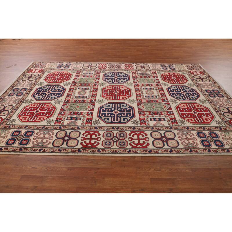 Geometric Kazak Oriental Area Rug Handmade Dining Room Wool Carpet - 6'6" x 10'0"