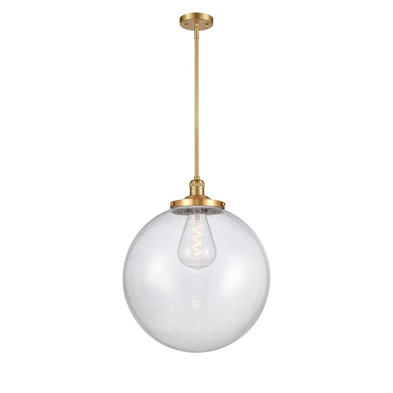 Innovations Lighting Franklin Restoration Beacon - 1 Light 18" Stem Hung Pendant - Satin Gold/Seedy