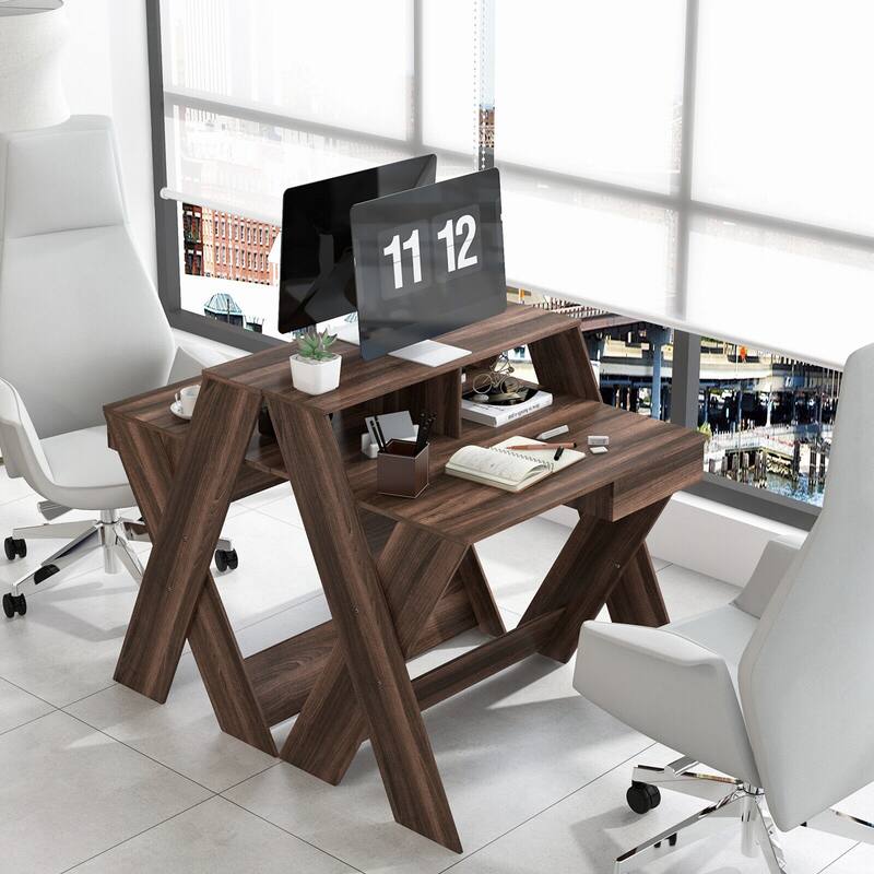 Gymax Computer Desk Study Writing Table Small Space w/ Drawer &