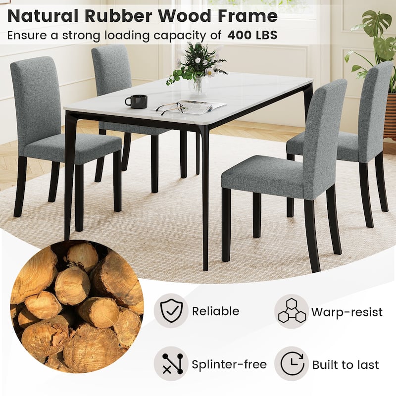Modern Set of 2 Grey Dining Chair with Black Rubber Wood Frame and Ergonomic High Backrest - 17.5" x 22" x 37"