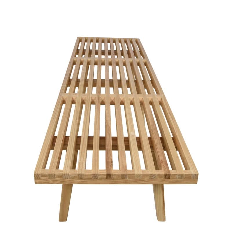 Inwood Solid Wood Entryway Bench with Slatted Seat, Rubberwood Frame, Beech Legs, Indoor Shoe Rack & Storage, Stained Finish