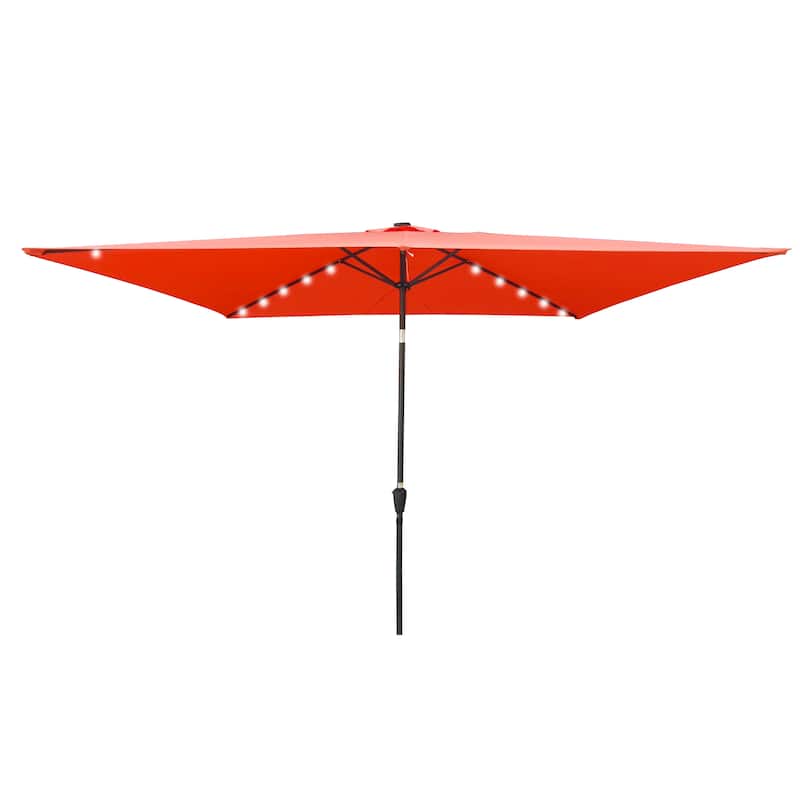 10 x 6.5t Rectangular Patio Solar LED Lighted Outdoor Market Umbrellas with Crank and Push Button Tilt for Garden Shade