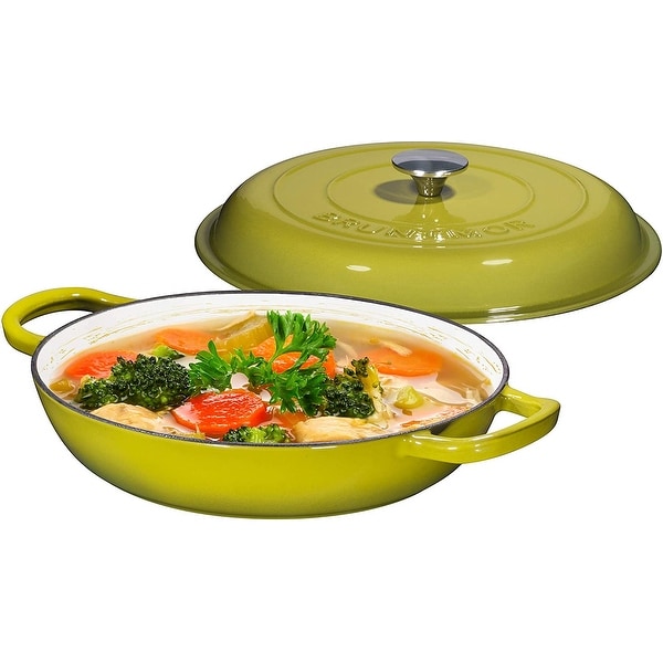 Enameled Cast Iron Shallow Casserole Braiser Pan with Cover, 3.8-Quart. Opens flyout.