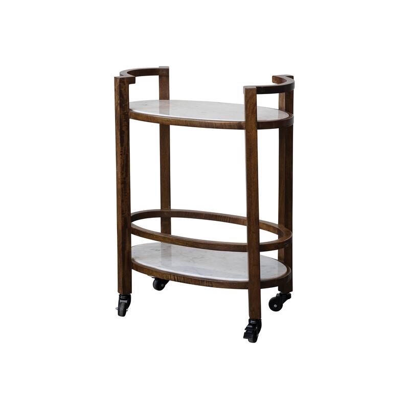 Mango Wood and Marble 2-Tier Bar Cart - 25.5"L x 14.0"W x 33.5"H