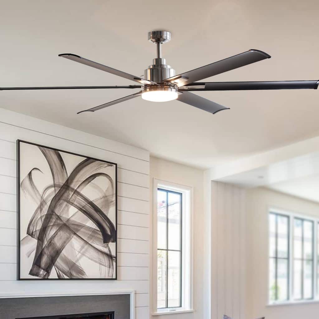 72-in Black Aluminum 6-Blade Large Ceiling Fans with Lights and Remote