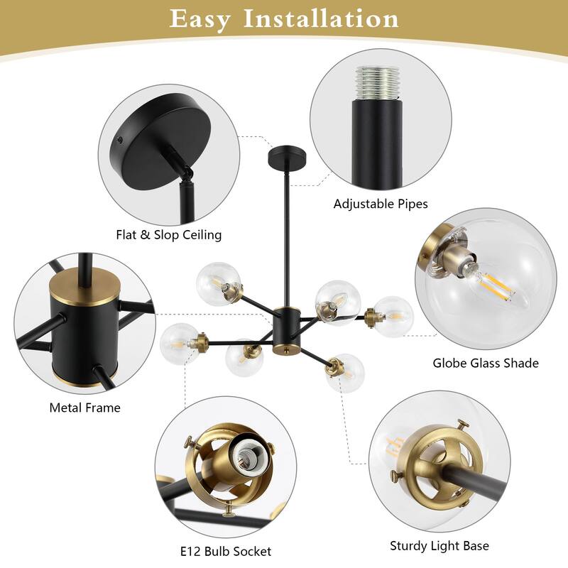 WINGBO 6-Light Modern Chandelier, Sputnik Pedant Light - N/A