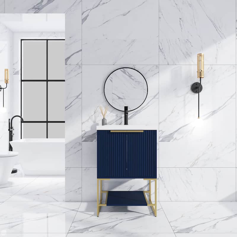 24"/30" Plywood Freestanding Bathroom Vanity Set with White Sink