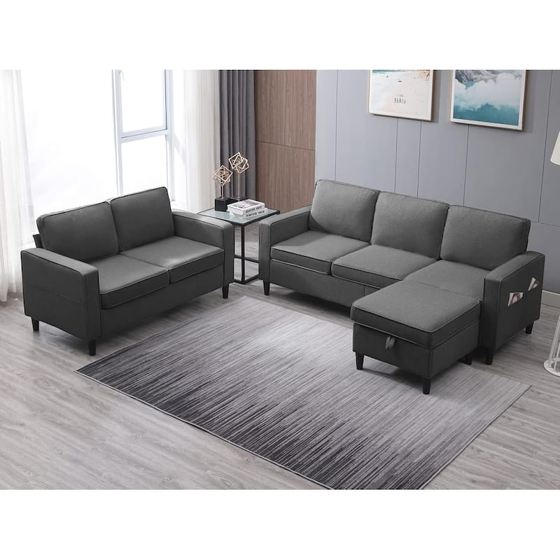 Mixoy Convertible Living Room Furniture Set-Single Sofa/Loveseat/3-Seat Sofa with Ottoman for DIY Combination