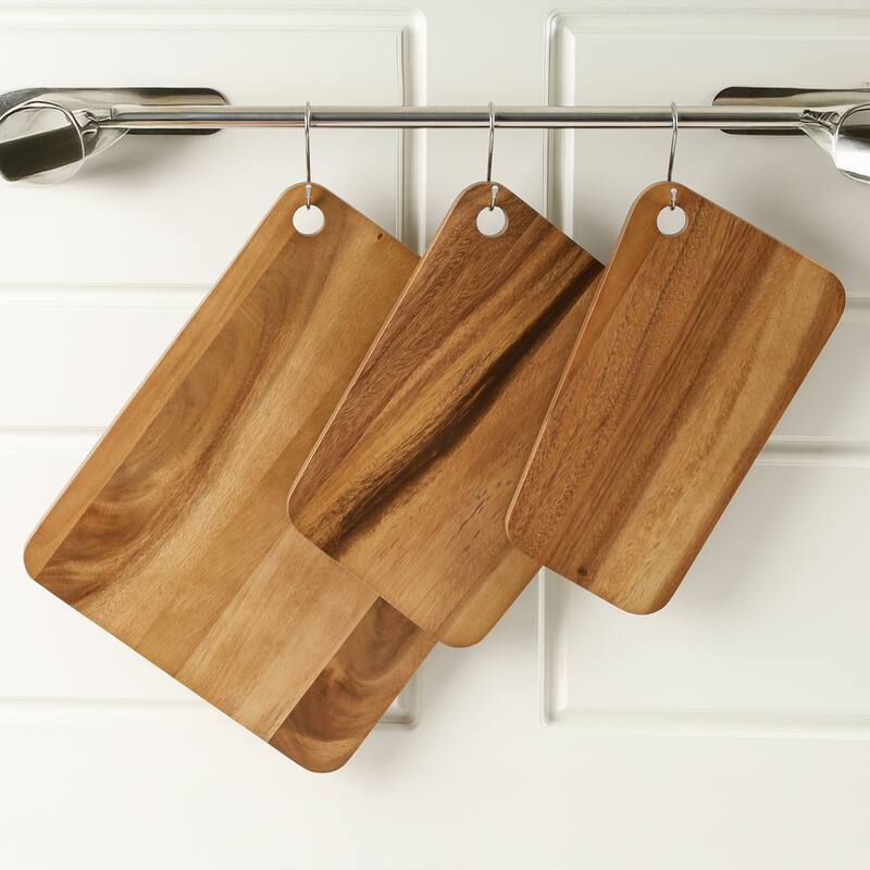 Sango Atelier Acacia Wood 3-Piece Cutting Board Set with Slant Edge & Juice Grooves- Reversible Kitchen Chopping Boards