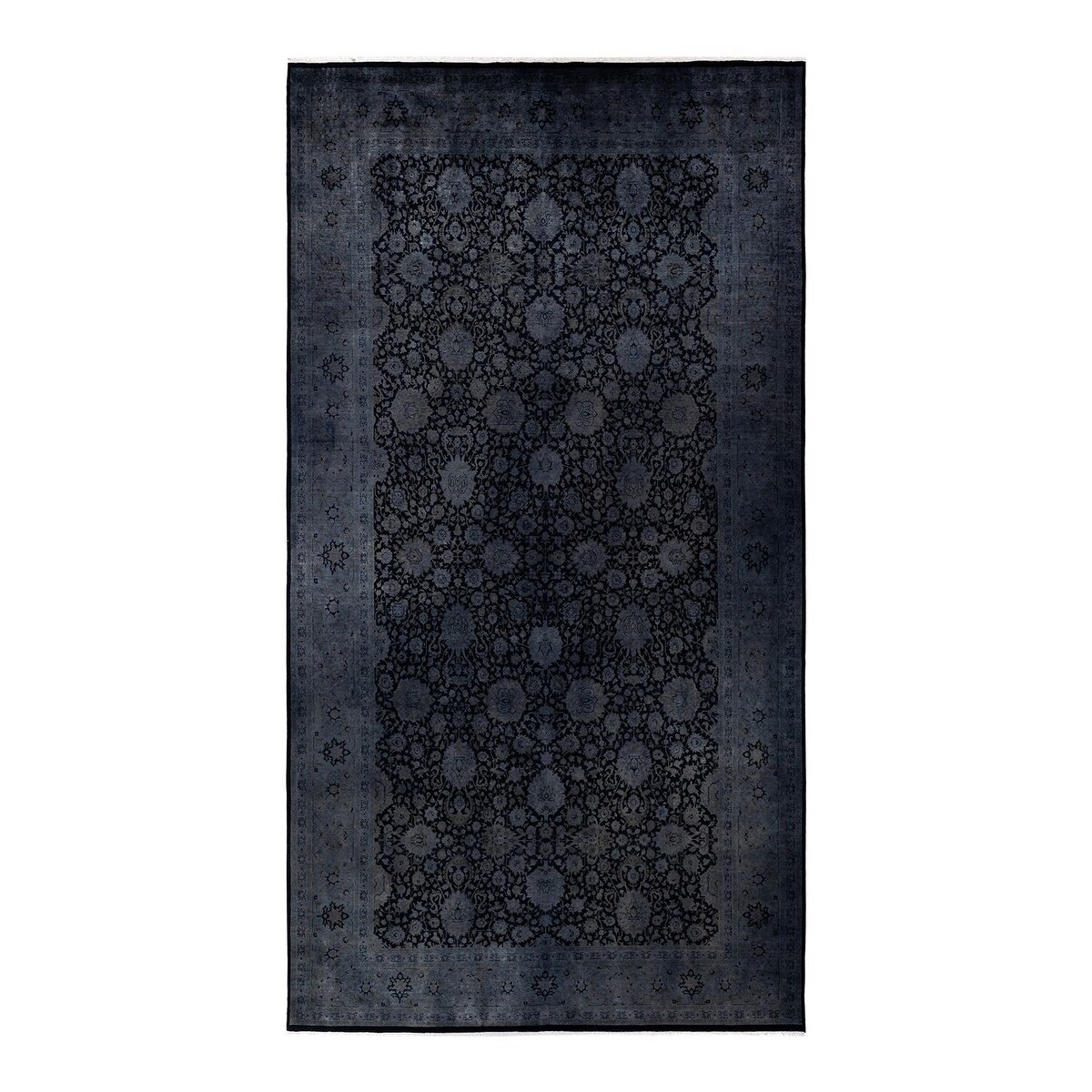Overton Hand Knotted Wool Vintage Inspired Modern Contemporary Overdyed Gray Area Rug - 8' 10" x 16' 7"