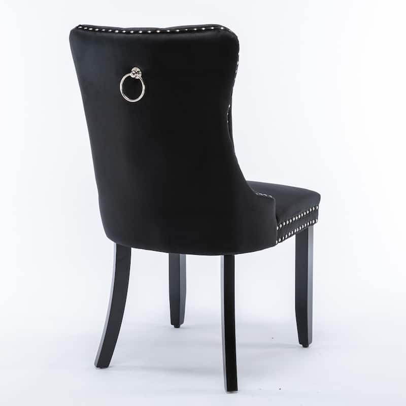 Modern, High-end Tufted Solid Wood Contemporary Velvet Upholstered Dining Chair with Wood Legs Nailhead Trim 2-Pcs Set