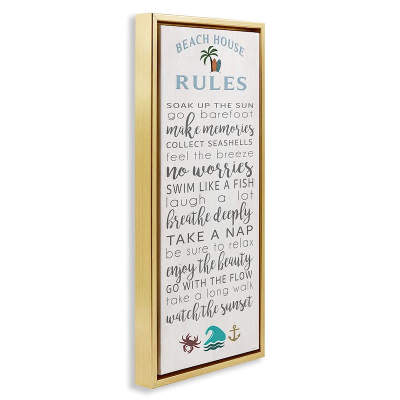 Stupell Fun Activities Beach House Rules Framed Floater Canvas Wall Art Design By Seven Trees Design