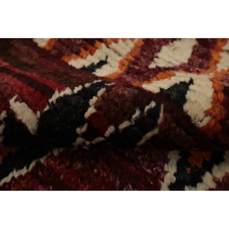 Hand Knotted Oriental 100% Wool Carpet Modern Tribal Red Moroccan Area Rug - 9' 8'' X 6' 10''