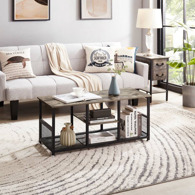 Javlergo TV Stand Industrial Entertainment Center Media Console Table with Storage and Mesh Shelf for Living Room/Bedroom, Grey