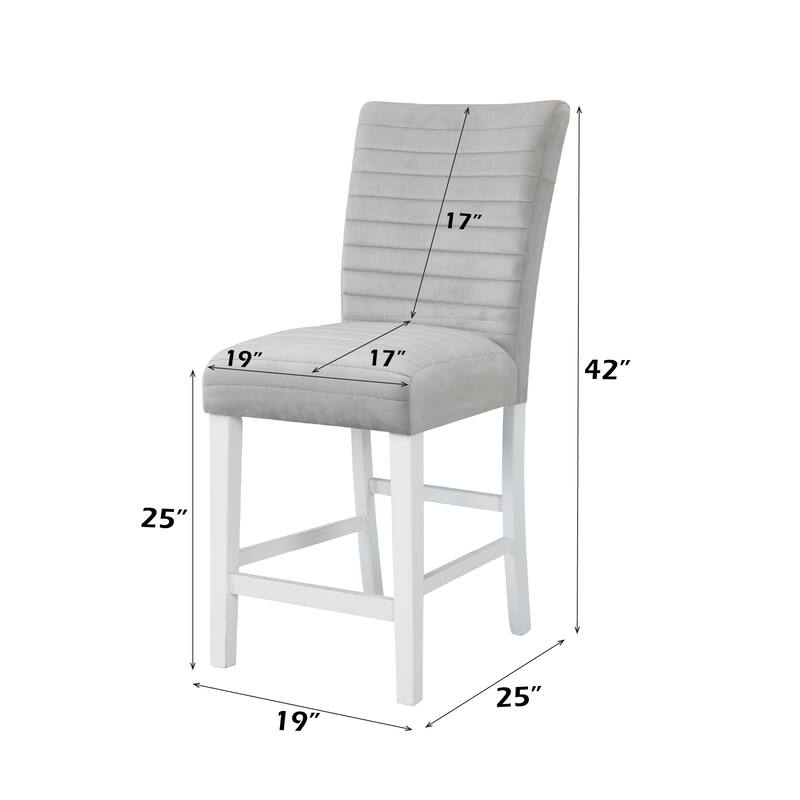 Elizaveta Gray Velvet &White High Gloss Finish Counter Height Chair (Set of 2)