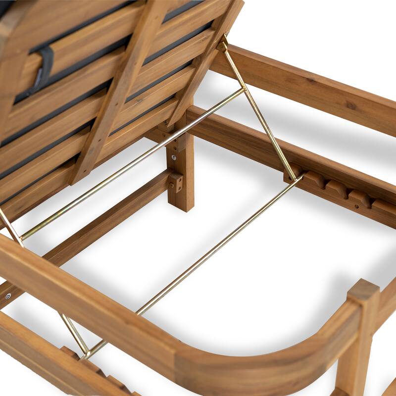 Roomfitters Outdoor Acacia Wood Chaise Lounge with Adjustable Backrest and Cushioned Seat for Patio or Poolside, Dark Gray