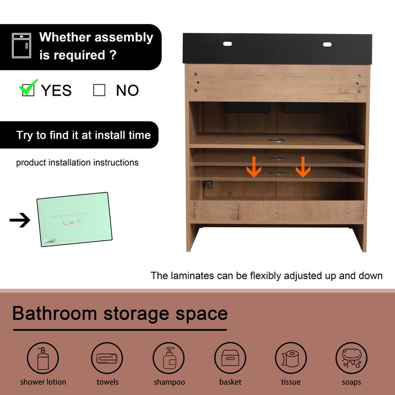 ARTCHIRLY 24/30 Inch Bathroom Vanity with Sink, Freestanding Bathroom Vanity with Soft Close Door and Adjustable Shelf