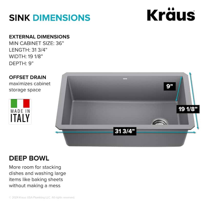 KRAUS Forteza Granite 32 inch 1-Bowl Undermount Kitchen Sink