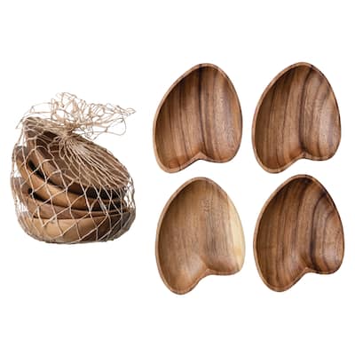 Heart Shaped Acacia Wood Trays - 6.3"L x 4.5"W x 1.0"H - 6.3"L x 4.5"W x 1.0"H