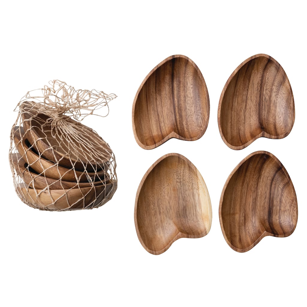Heart Shaped Acacia Wood Trays - 6.3"L x 4.5"W x 1.0"H - 6.3"L x 4.5"W x 1.0"H