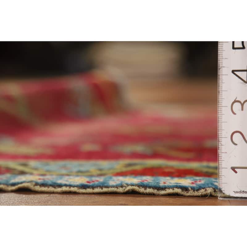 Hand Knotted Oriental 100% Wool Carpet Traditional Geometric Red Karabagh Runner Rug - 12' 0'' X 3' 7''