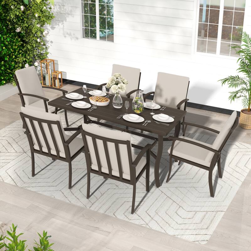 EGEIROS LIFE AluLux 7-Piece Aluminum Patio Dining Set with Washable Cushions