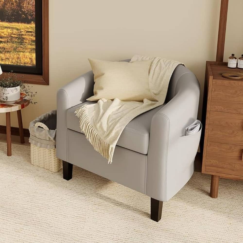 Faux Leather Sofa Accent Chair for Living Room Bedroom Reading Room
