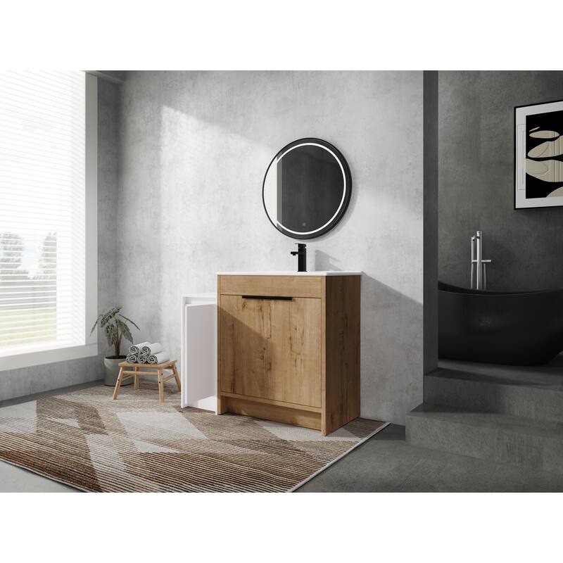 72" Freestanding Bathroom Vanity Set with Adjustable Storage Cabinets, Black Ceramic Sink