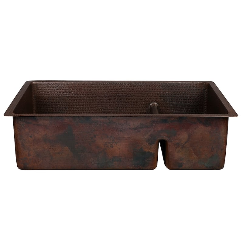 33-in Hammered Copper 70/30 Double Basin Kitchen Sink with Short 5-in Divider (K70DB33199-SD5)
