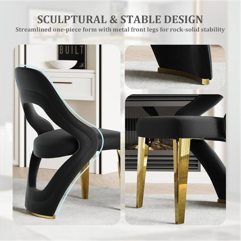 Velvet Dining Chairs with Open Back and Polished Metal Legs