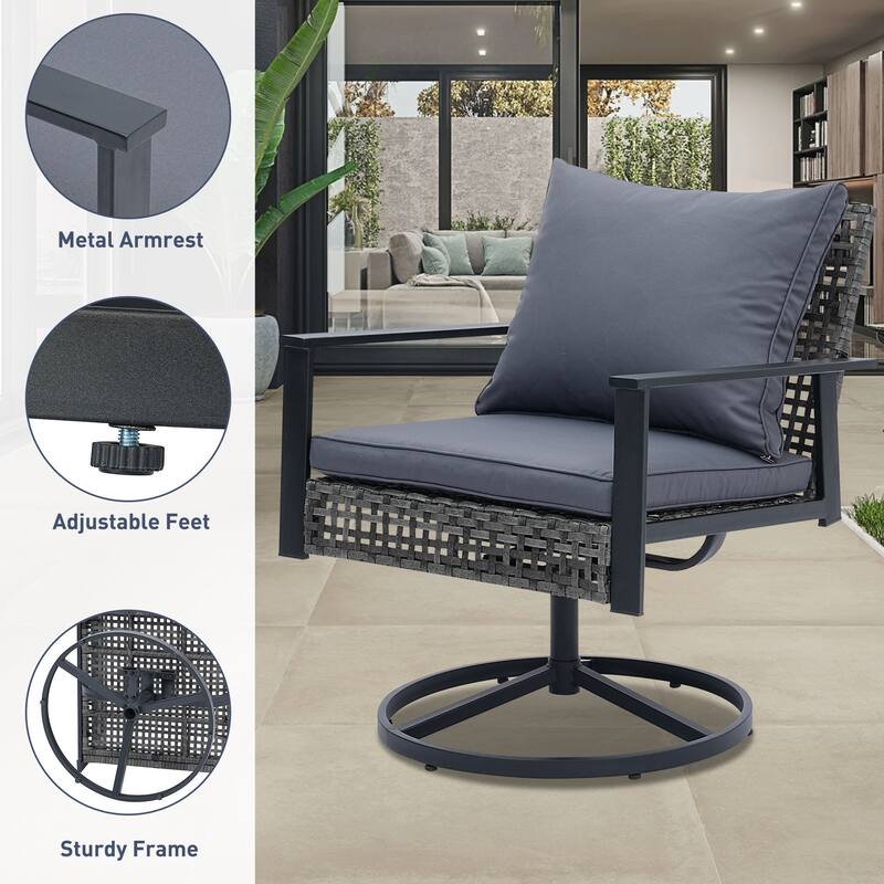 Ainfox 3 Pieces Patio Outdoor Furniture Set with Coffee Table, PE Wicker Swivel Rocking Chairs