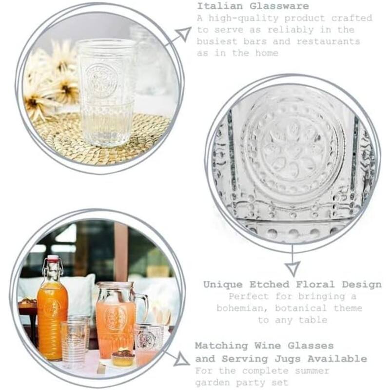 Bormioli Rocco Set of 6 Romantic Cooler Drinking Glasses - 16 oz.