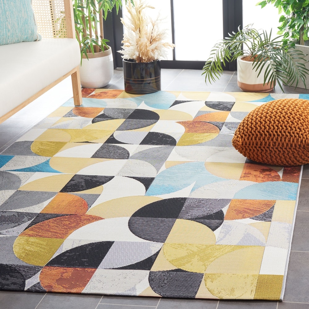 SAFAVIEH Barbados Nery Mid-Century Modern Abstract Waterproof Patio Backyard Rug