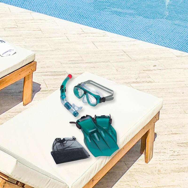 15.5" Teal Green Piranha Mask Snorkel and Fins Swimming Pool and Water Snorkeling Set