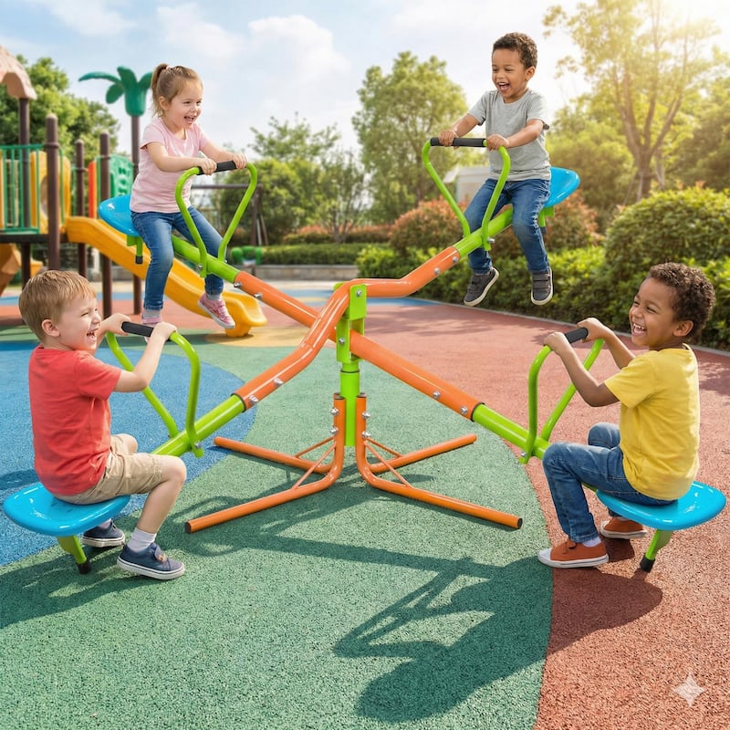 Anmytek Outdoor Playground Four Seats Seesaw For Kids 360 Degree Rotating Sturdy Plastic Seat Seesaw For Kids Seesaw